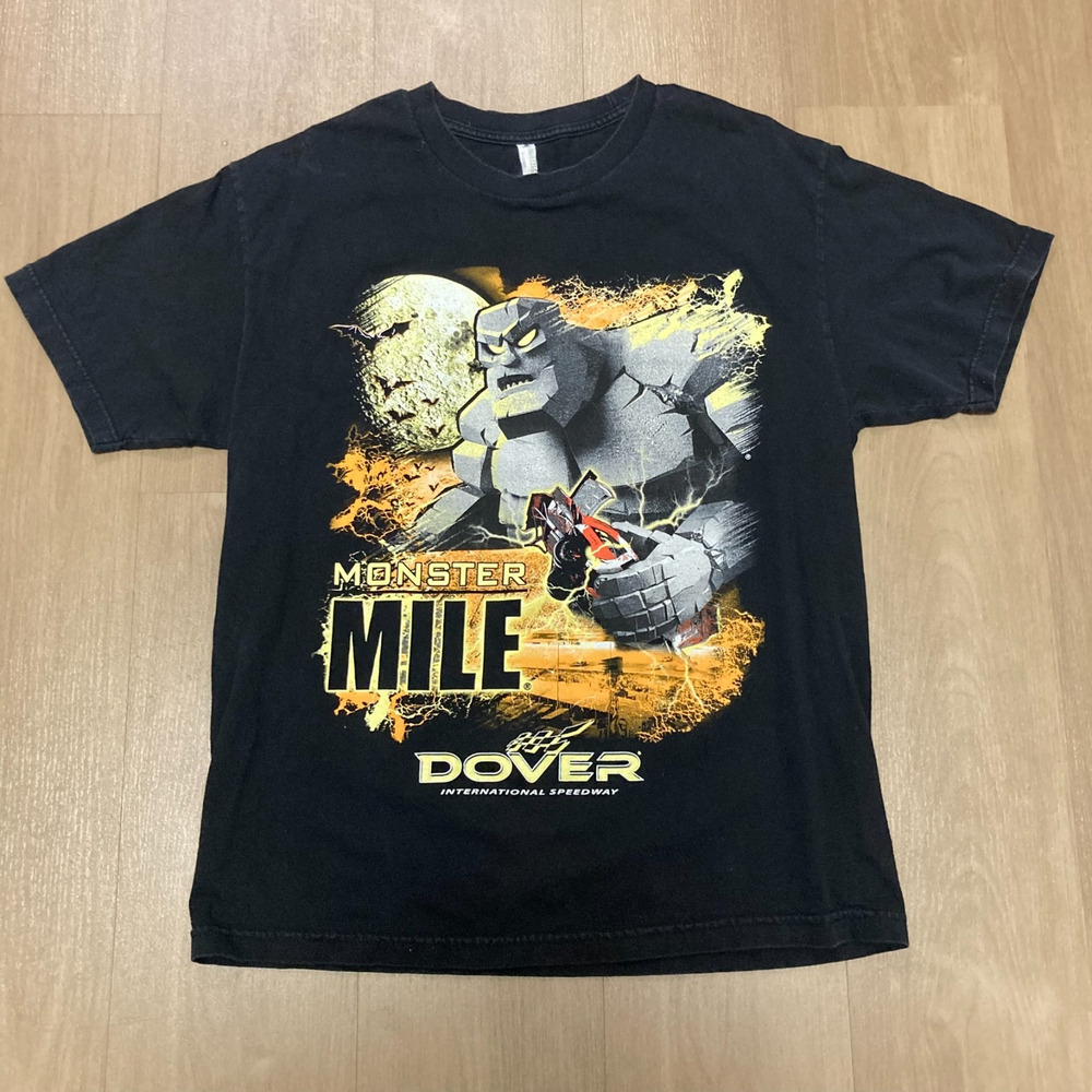 Vintage Dover Speedway Monster Mile T Shirt Mens Large Black NASCAR Race Car Tee